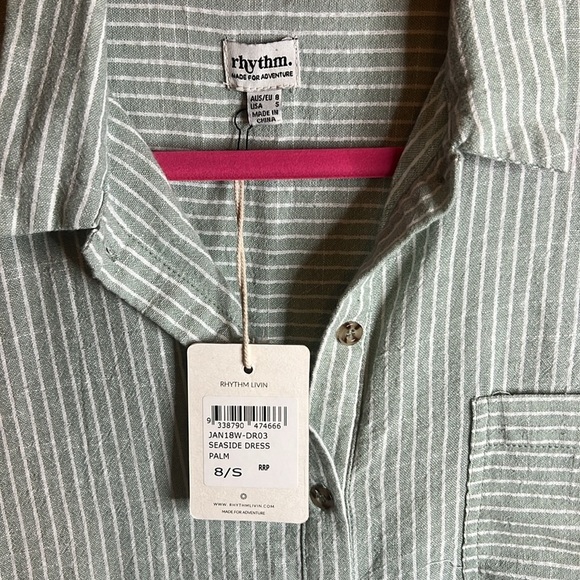 NWT Rhythm Livin Stripe Pocket Shirt Seaside Dress Collar Cotton Australia Beach - Picture 3 of 6